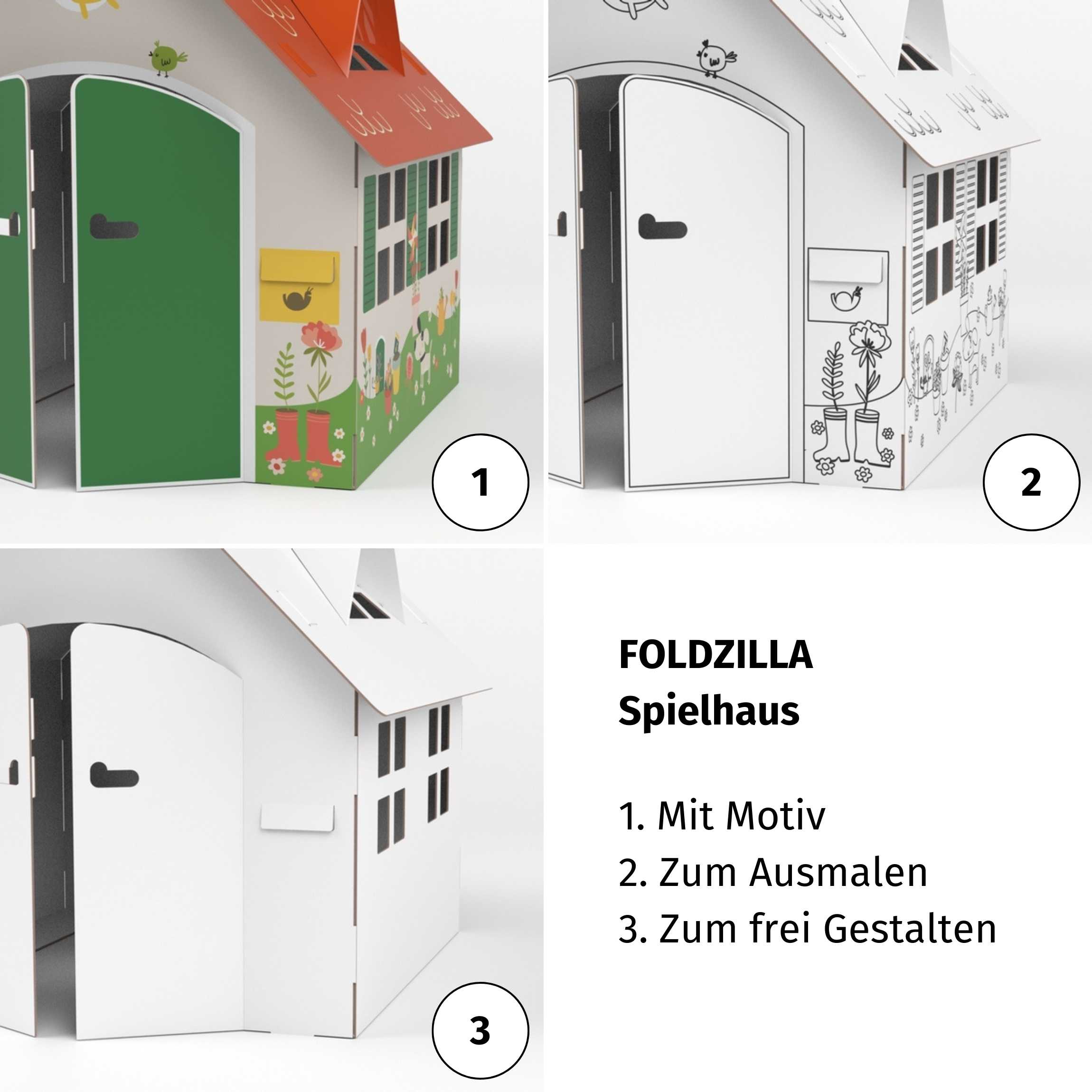 Spielhaus Pappe Gartenhaus zum Ausmalen XXL von FOLDZILLA kaufen