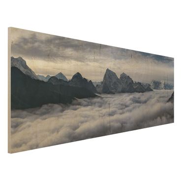 Holzbild - Wolkenmeer im Himalaya - Panorama