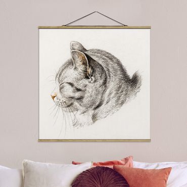 Stoffbild mit Posterleisten - Vintage Zeichnung Katze III - Quadrat 1:1
