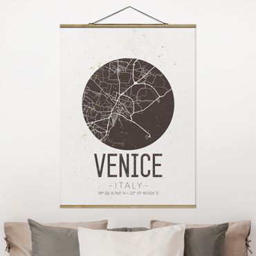 Stoffbild mit Posterleisten - Stadtplan Venice - Retro - Hochformat 3:4