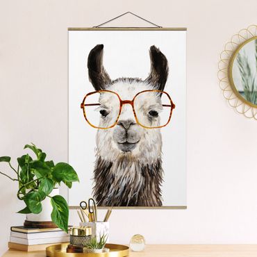 Stoffbild mit Posterleisten - Hippes Lama mit Brille IV - Hochformat 2:3