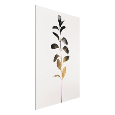 Aluminium Print - Grafische Pflanzenwelt - Gold und Grau - Hochformat 3:2