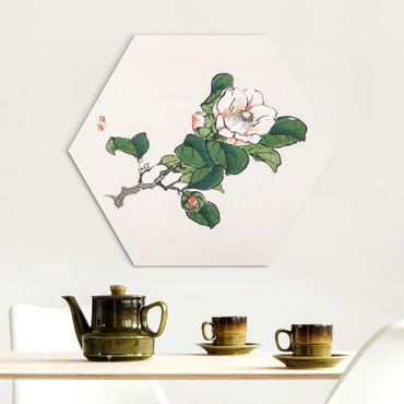 Hexagon-Alu-Dibond Bild - Asiatische Vintage Zeichnung Apfelblüte