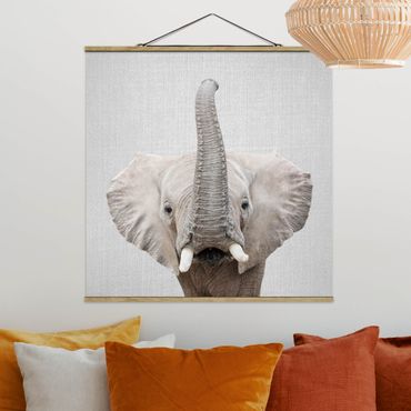 Stoffbild mit Posterleisten - Elefant Ewald - Quadrat 1:1
