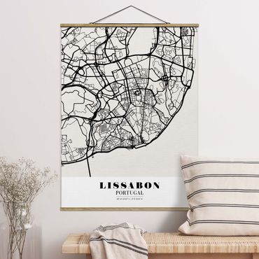 Stoffbild mit Posterleisten - Stadtplan Lissabon - Klassik - Hochformat 3:4