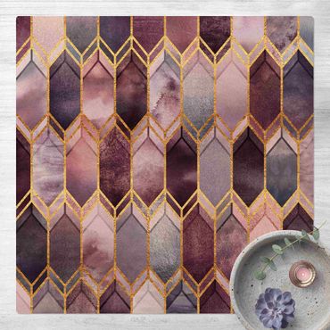 Kork-Teppich - Glasmalerei geometrisch Rosé Gold - Quadrat 1:1