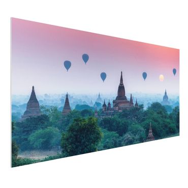 Forex Fine Art Print - Heißluftballons über Tempelanlage - Querformat 2:1