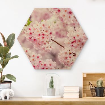 Hexagon Bild Holz - Japanische Kirschblüten