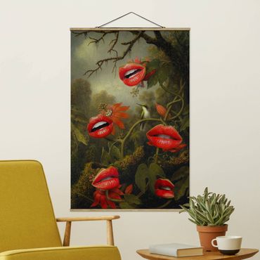 Stoffbild mit Posterleisten - Lippen Dschungel - Hochformat