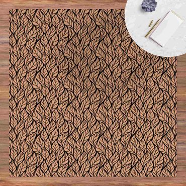 Kork-Teppich - Natürliches Muster große Blätter auf Schwarz - Quadrat 1:1