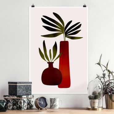Poster - Pflanzen in roten Vasen - Hochformat 2:3