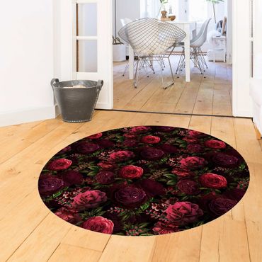 Runder Vinyl-Teppich - Rote Rosen vor Schwarz