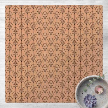 Kork-Teppich - Vintage Art Deco Muster Pfeile XXL Schwarz - Quadrat 1:1