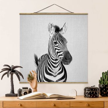 Stoffbild mit Posterleisten - Zebra Zilla Schwarz Weiß - Quadrat 1:1