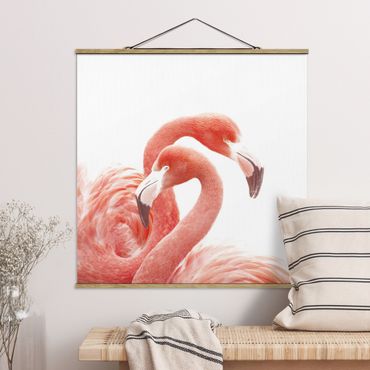 Stoffbild mit Posterleisten - Zwei Flamingos - Quadrat 1:1