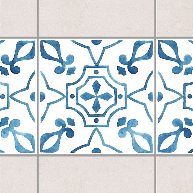 Fliesen Bordüre - Muster Blau Weiß Serie No.9 1:1 Quadrat 15cm x 15cm - Fliesenaufkleber