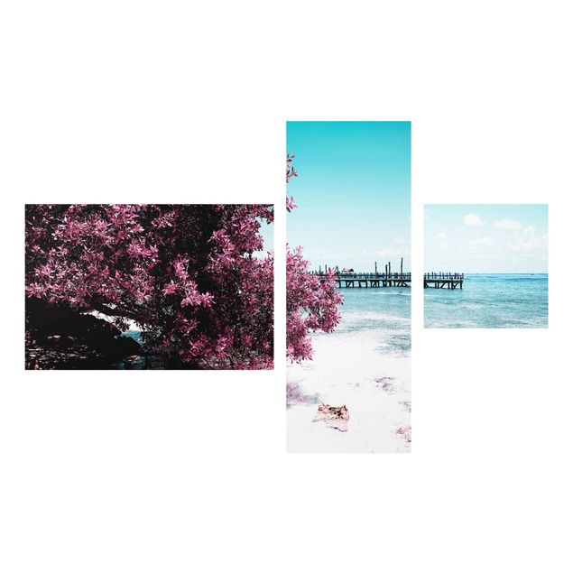 Glasbild mehrteilig - Paradies Strand Isla Mujeres Collage 3-teilig