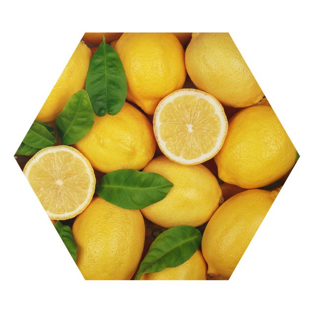 Hexagon Bild Alu-Dibond - Saftige Zitronen