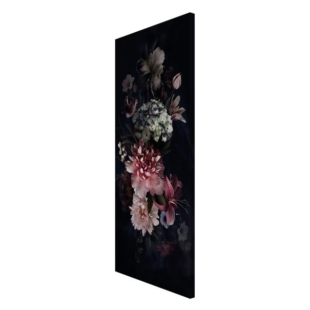 Magnettafel - Blumen mit Nebel auf Schwarz - Memoboard Panorama Hochformat 2:1