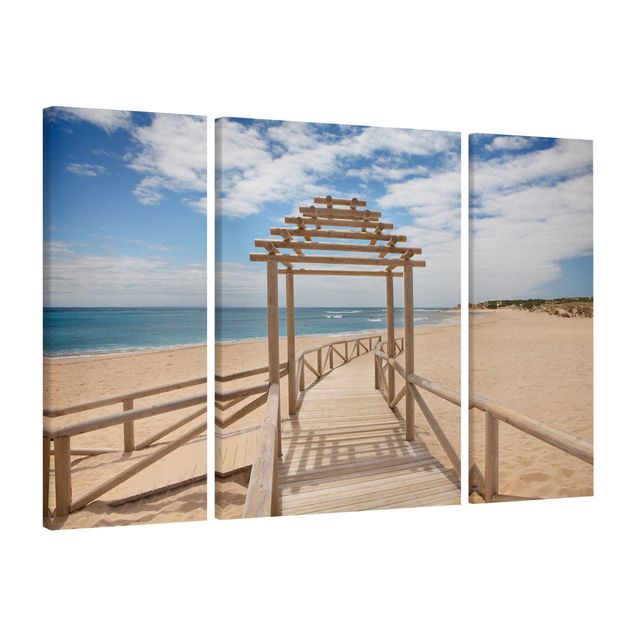 Leinwandbild 3-teilig - Strandpfad zum Meer in Andalusien - Triptychon