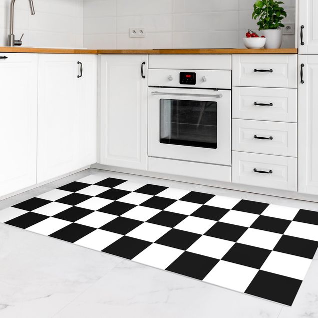 Moderner Teppich Geometrisches Muster Schachbrett Schwarz Weiß