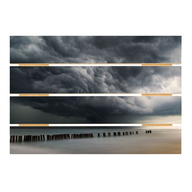 Holzbild - Sturmwolken über der Ostsee - Querformat 2:3