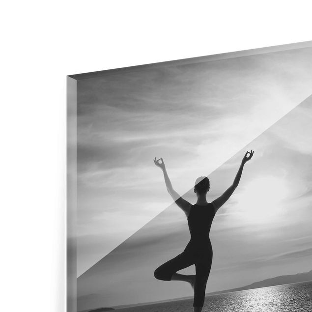 Glasbild - Yoga schwarz weiss - Quer 3:2