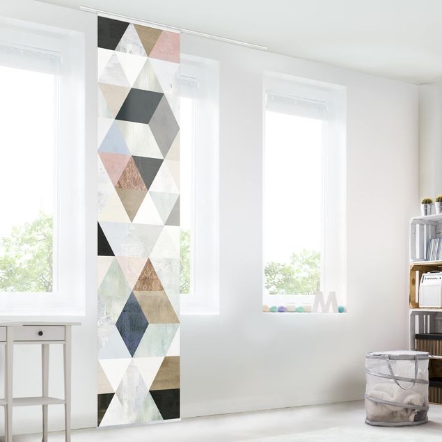 Schiebegardinen Set - Aquarell-Mosaik mit Dreiecken I - Flächenvorhang