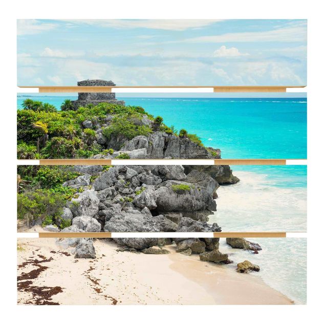 Holzbild - Karibikküste Tulum Ruinen - Quadrat 1:1