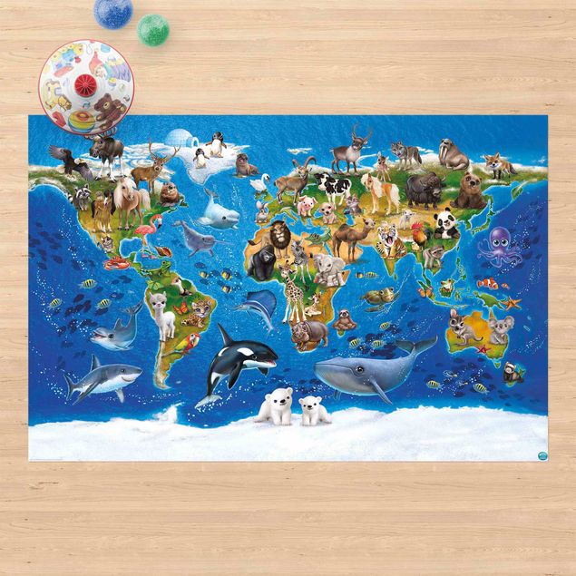 Moderner Teppich Animal Club International - Weltkarte mit Tieren