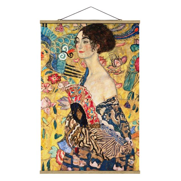 Stoffbild mit Posterleisten - Gustav Klimt - Dame mit Fächer - Hochformat 2:3