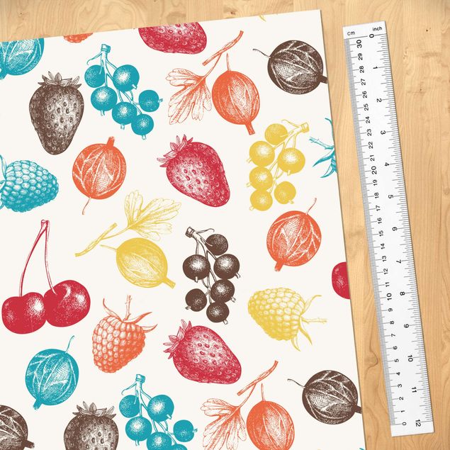 Möbelfolie Küche - Buntes handgezeichnetes Küchen Sommerfrüchte-Muster