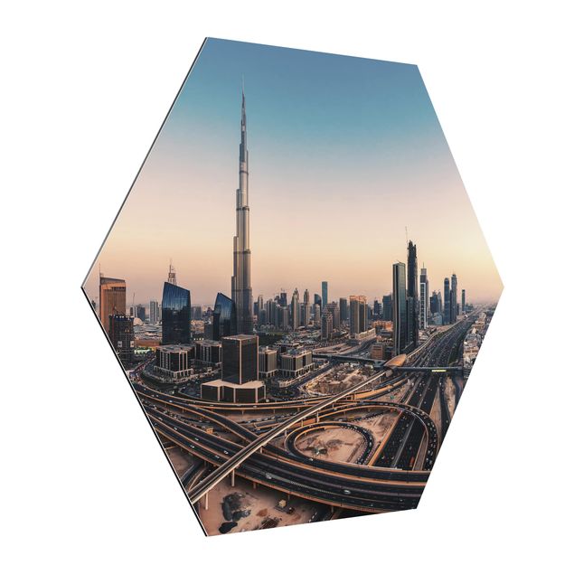 Hexagon Bild Alu-Dibond - Abendstimmung in Dubai