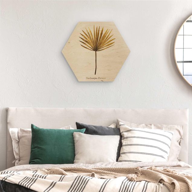Hexagon Bild Holz - Gold - Palmenblatt