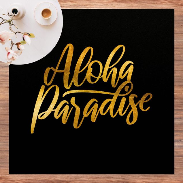 Moderner Teppich Gold - Aloha Paradise auf Schwarz
