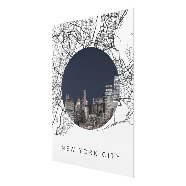 Alu-Dibond - Stadtplan Collage New York City - Querformat