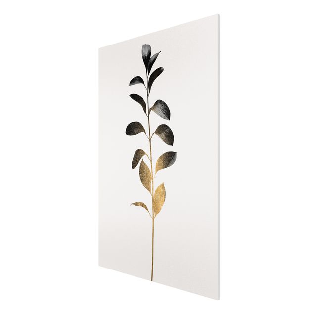 Forex Fine Art Print - Grafische Pflanzenwelt - Gold und Grau - Hochformat 3:2