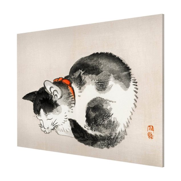 Magnettafel - Asiatische Vintage Zeichnung Schlafende Katze - Memoboard Querformat 3:4