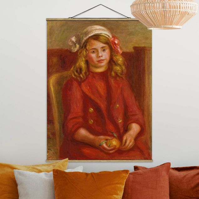 Stoffbild mit Posterleisten - Auguste Renoir - Junges Mädchen mit Orange - Hochformat 3:4