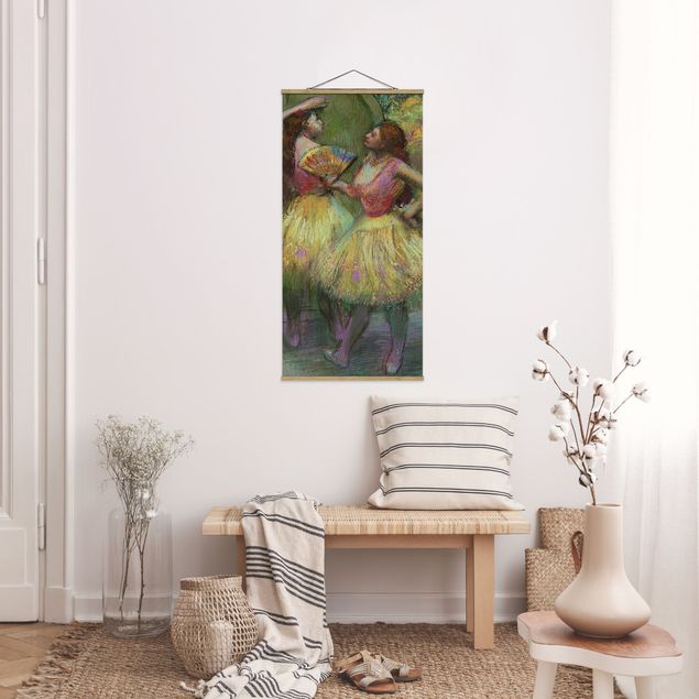 Stoffbild mit Posterleisten - Edgar Degas - Zwei Tänzerinnen - Hochformat 1:2
