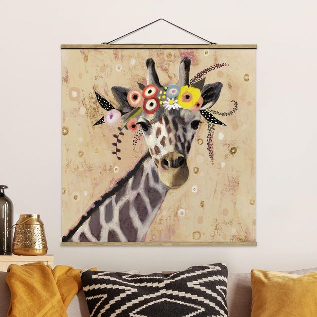 Stoffbild mit Posterleisten - Klimt Giraffe - Quadrat 1:1
