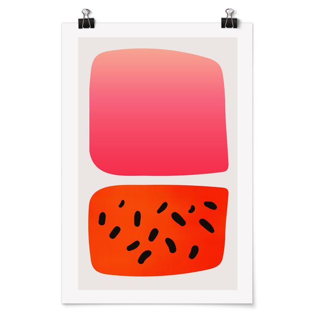 Poster - Abstrakte Formen - Melone und Rosa - Hochformat 3:2