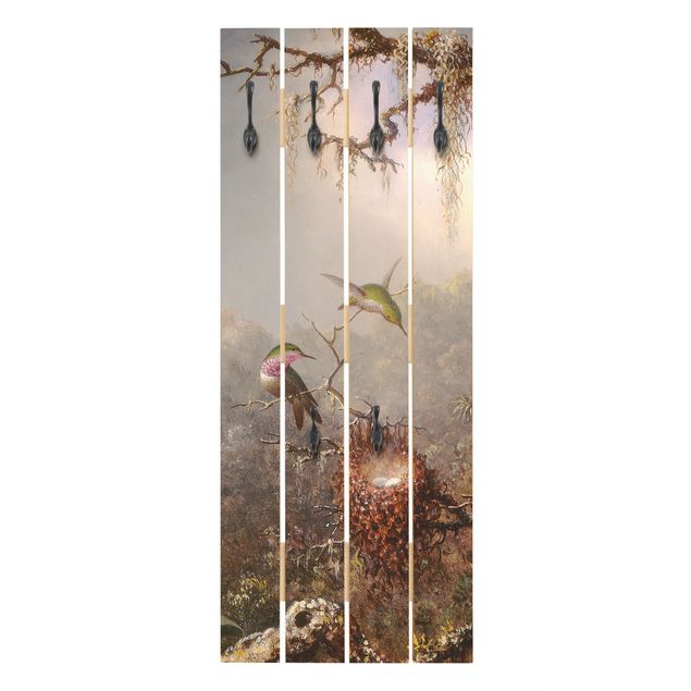 Wandgarderobe Holz - Martin Johnson Heade - Orchidee und drei Kolibris - Haken chrom Hochformat