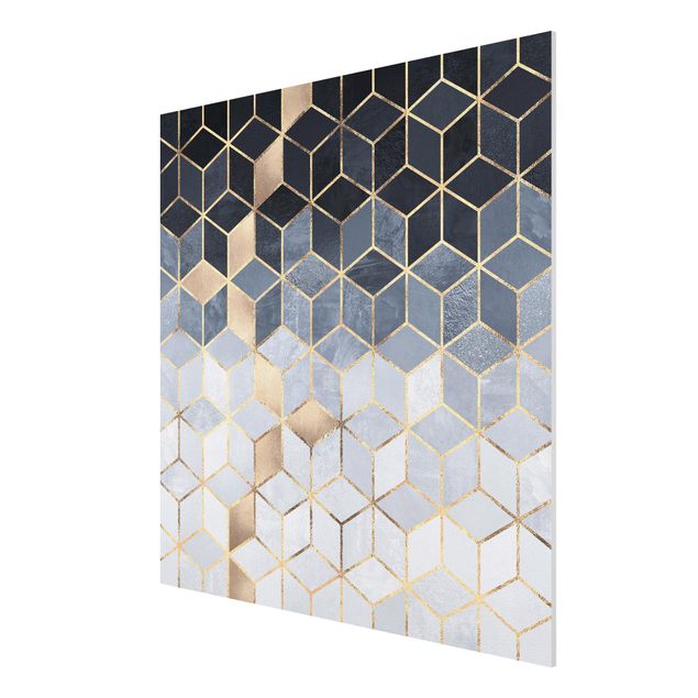 Forex Fine Art Print - Blau Weiß goldene Geometrie - Quadrat 1:1