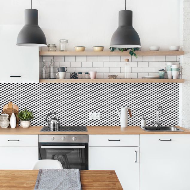 Küchenrückwand - Geometrischer Fliesenmix Würfel Schwarz