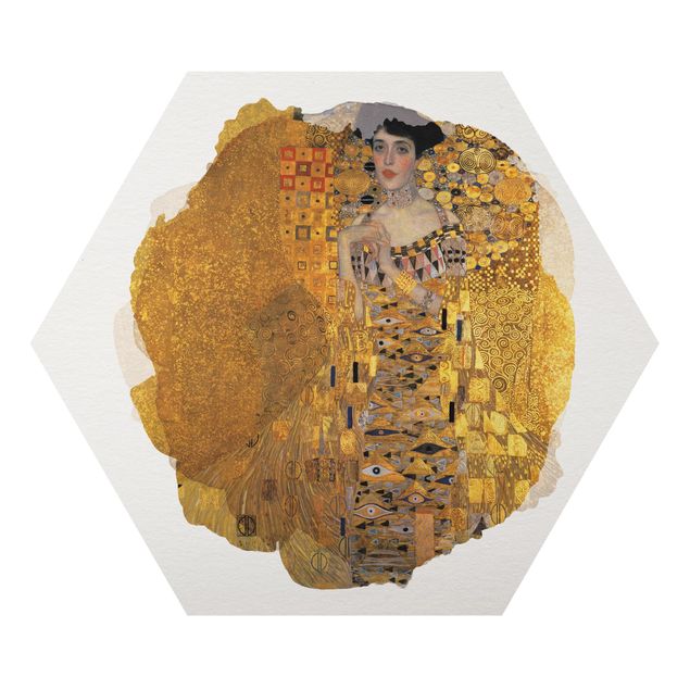 Hexagon Bild Alu-Dibond - Wasserfarben - Gustav Klimt - Adele Bloch-Bauer I