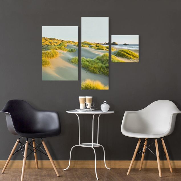 Leinwandbild 3-teilig - Dünen und Gräser am Meer - Collage 1