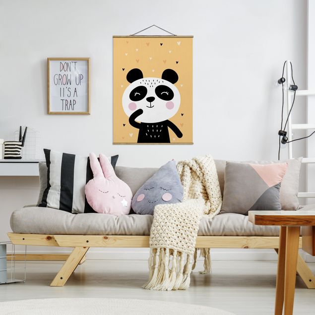 Stoffbild mit Posterleisten - Der glückliche Panda - Hochformat 3:4