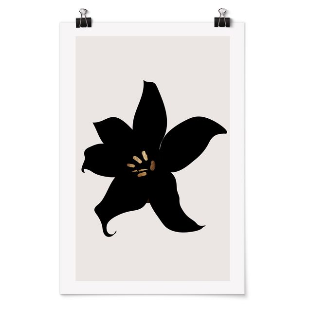 Poster - Grafische Pflanzenwelt - Orchidee Schwarz und Gold - Hochformat 3:2