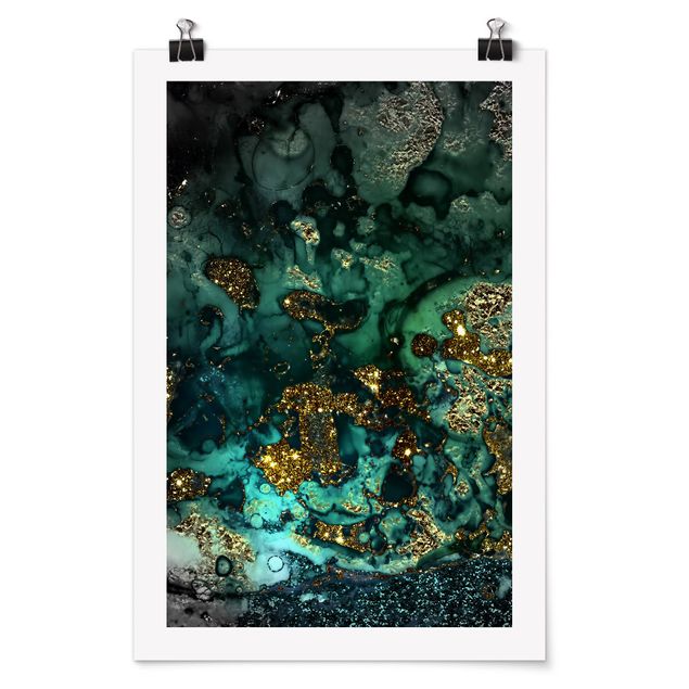 Poster - Goldene Meeres-Inseln Abstrakt - Hochformat 3:2